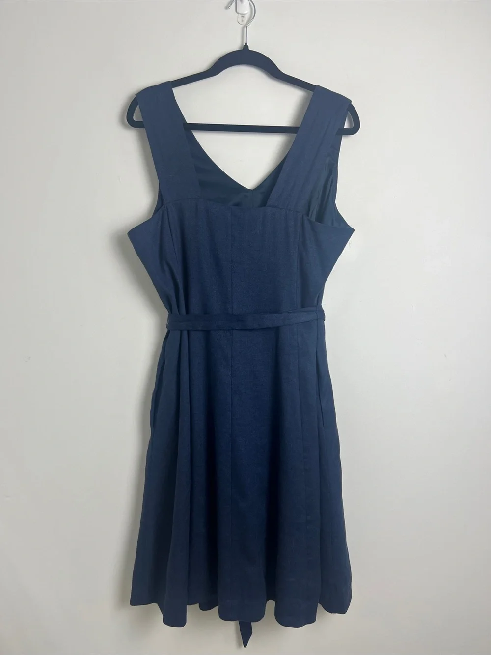 Lands' End Size 16 Navy Blue Linen Blend Sleeveless A-Line Minimalist Dress